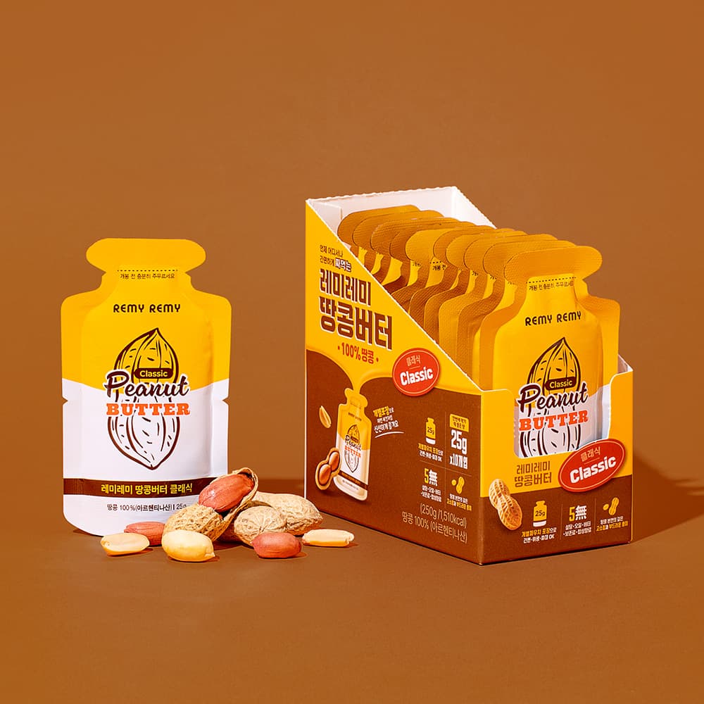레미레미 짜먹는 땅콩버터 3종 (클래식/솔티/크런치) 250g (25g x 10개입)